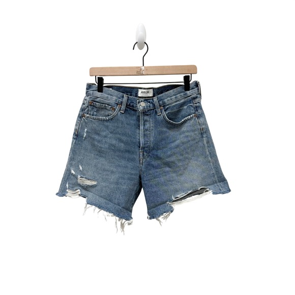 AGOLDE Parker Long High Rise Distressed Denim Shorts Blue A9027-1141 Size 26 - Picture 2 of 8